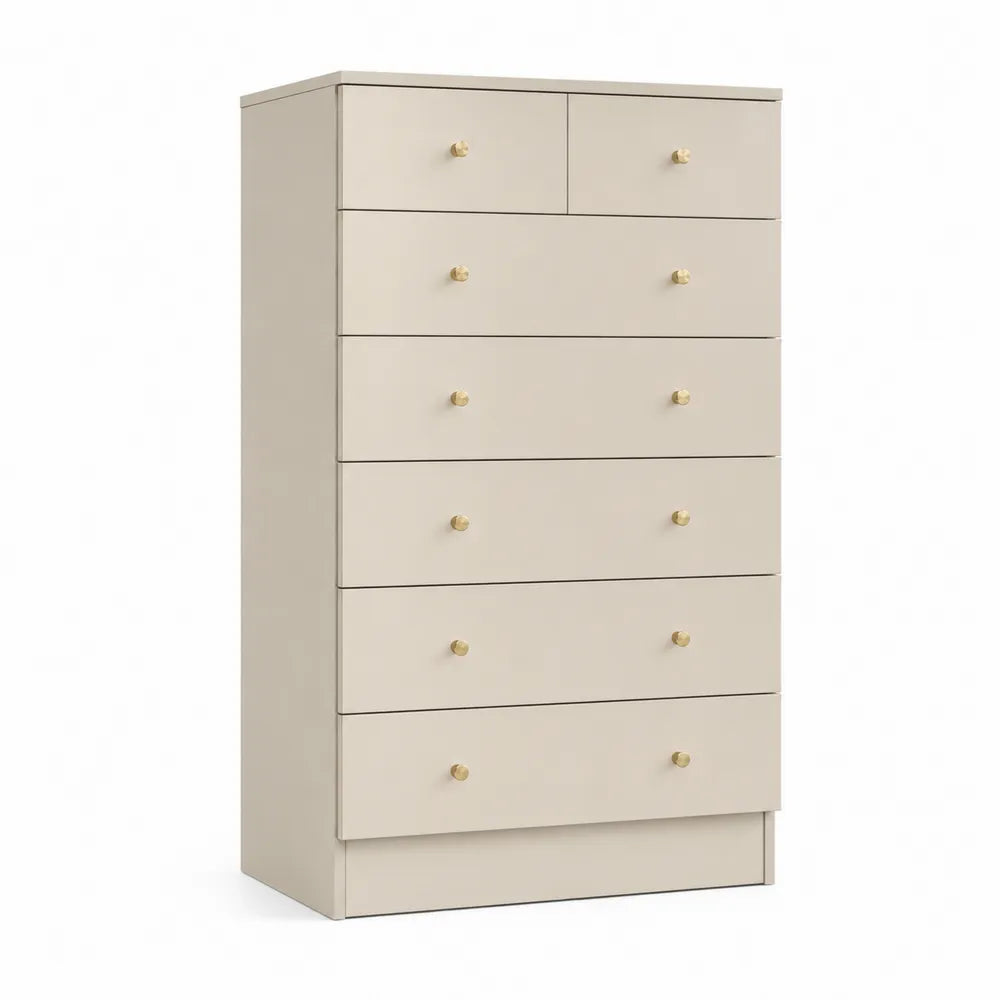 Beige Holzkommode mit 7 Schubladen