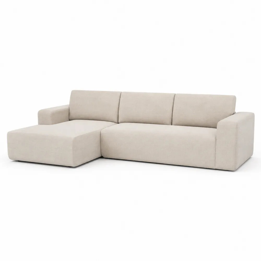 Ecksofa Beige Textil 250x150x80 cm mit Ottomane