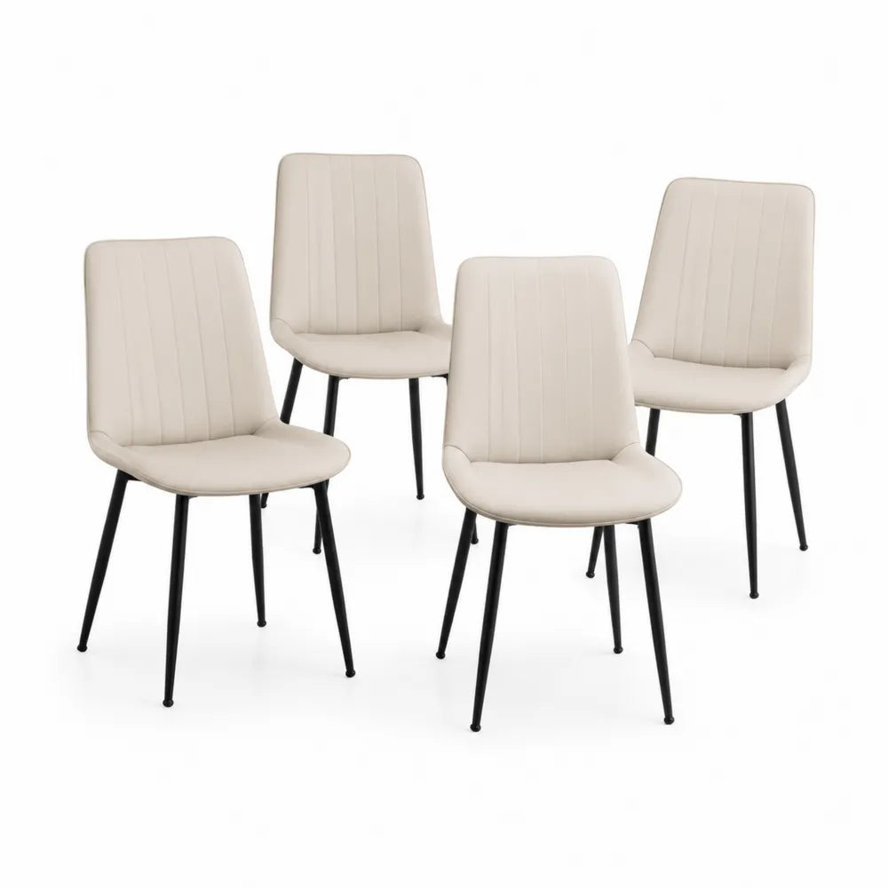 Esszimmerstühle Set aus Kunstleder mit Metallbeinen, 4er Set, Beige