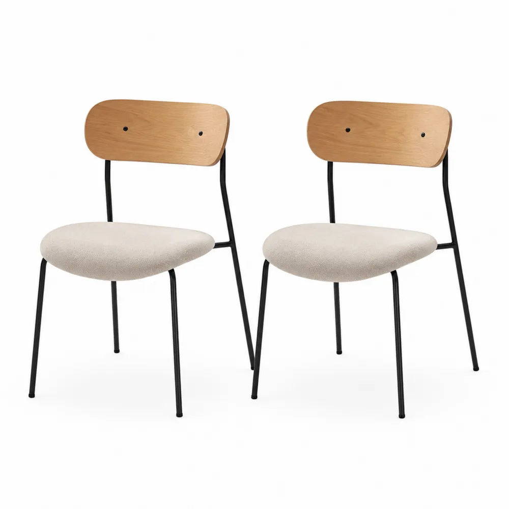 2er-Set Esszimmerstühle aus Metall, Holz und Stoff, Beige