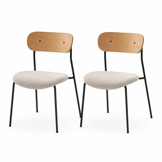 2er-Set Esszimmerstühle aus Metall, Holz und Stoff, Beige