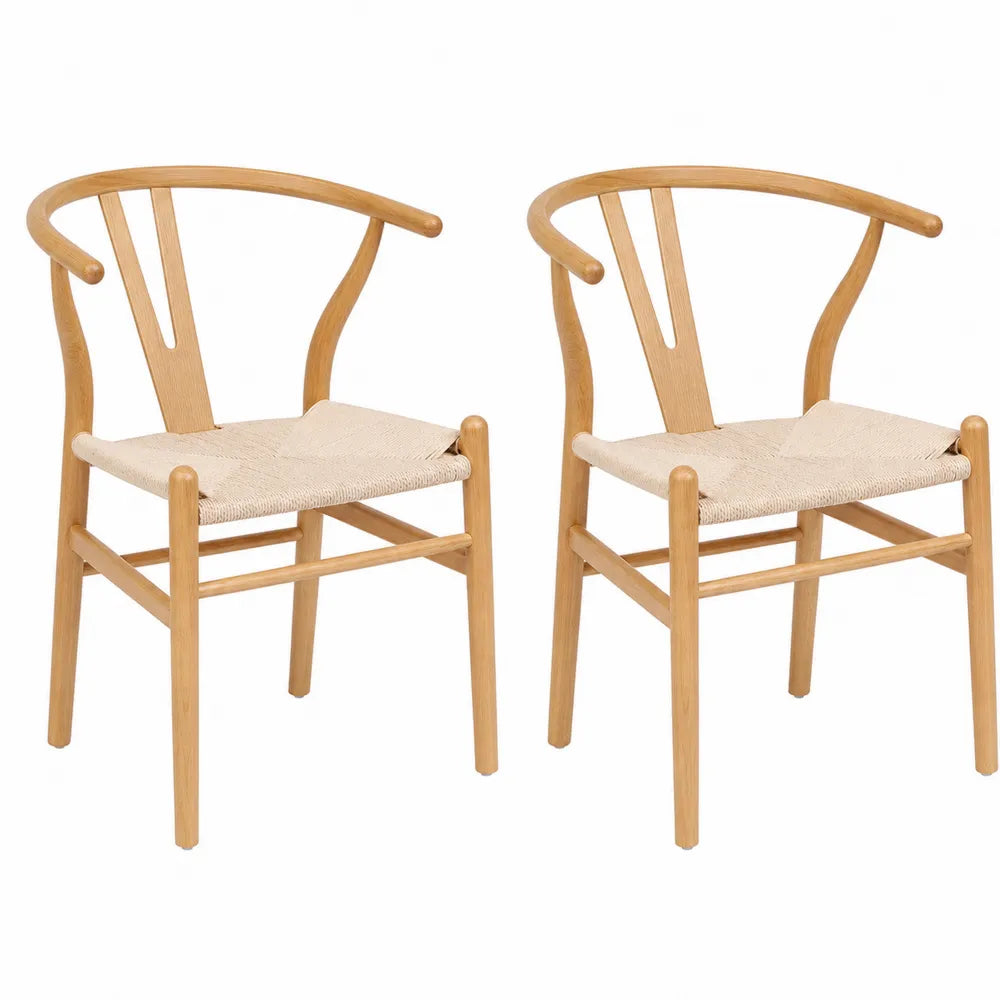 Set aus 2 Esszimmerstühlen Eichenholz mit Baumwollsitz Beige