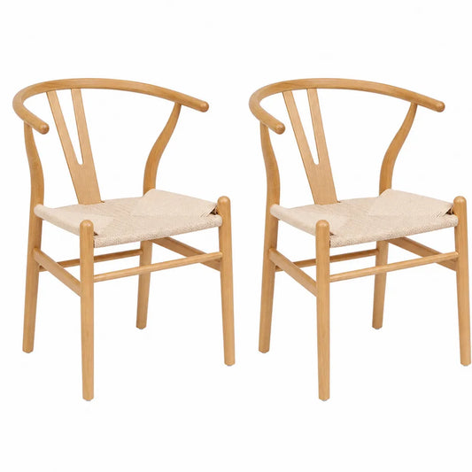 Set aus 2 Esszimmerstühlen Eichenholz mit Baumwollsitz Beige