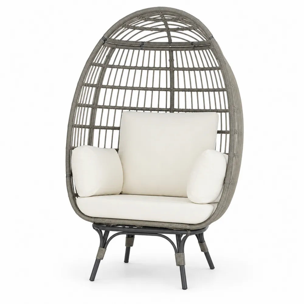 Gartenstuhl Ei-Form Stahl Polyrattan Grau Weiß