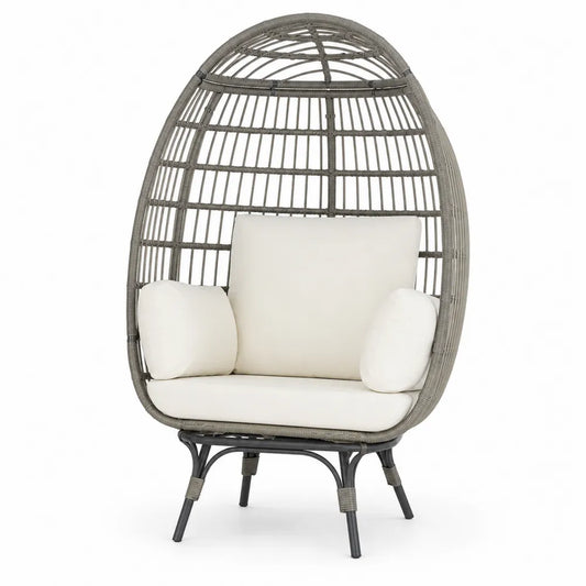 Gartenstuhl Ei-Form Stahl Polyrattan Grau Weiß