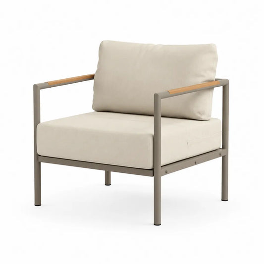 Gartenstuhl aus Aluminium mit Teakholz Armlehnen Creme