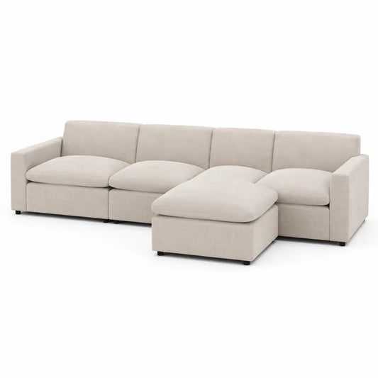 Ecksofa Set Cord Stoff Beige 300x200x85cm