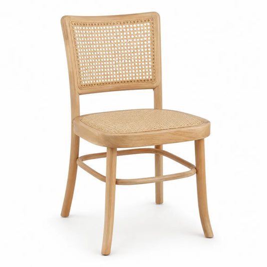 Esszimmerstuhl aus Holz mit Rattan-Geflecht