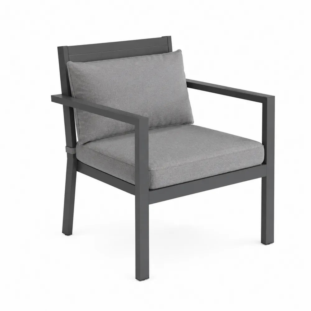 Stuhl mit Aluminiumrahmen und grauem Polyestergewebe
