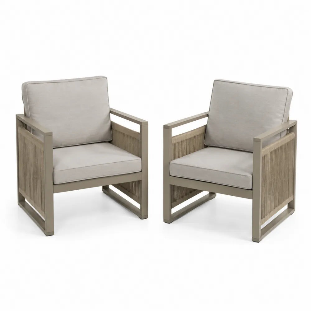 2er Set Outdoor-Stühle Metallstruktur und Polyestergewebe Beige