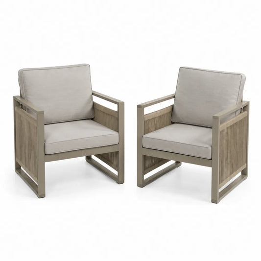 2er Set Outdoor-Stühle Metallstruktur und Polyestergewebe Beige