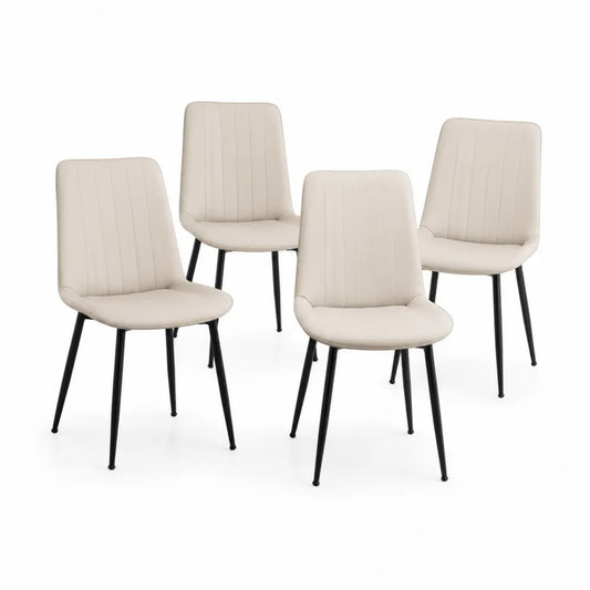 Esszimmerstühle Set aus Kunstleder mit Metallbeinen, 4er Set, Beige