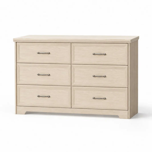 Kommode mit 6 Schubladen aus MDF und Eichenfurnier Beige mit Metallgriffen