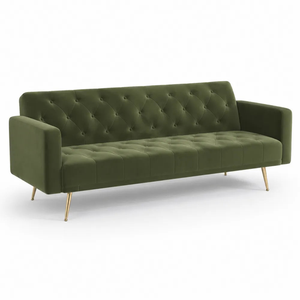 3-Sitzer Sofa aus Samt in Olivgrün mit Metallfüßen