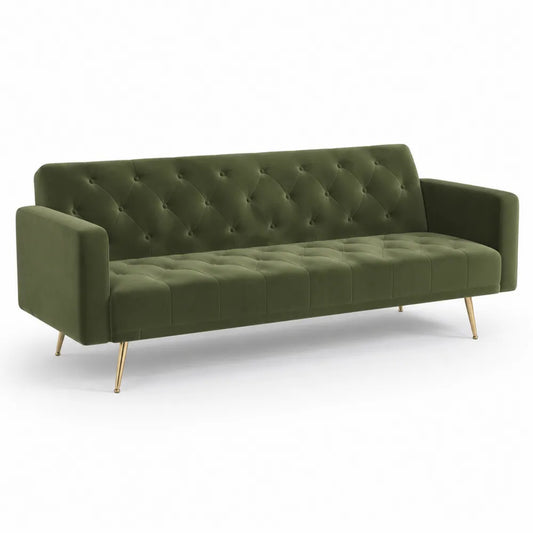 3-Sitzer Sofa aus Samt in Olivgrün mit Metallfüßen