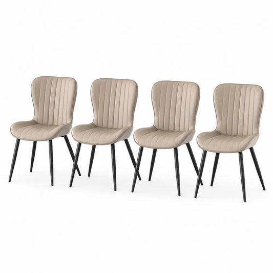 4er Set Esszimmerstühle Beige Kunstleder mit Metallbeinen
