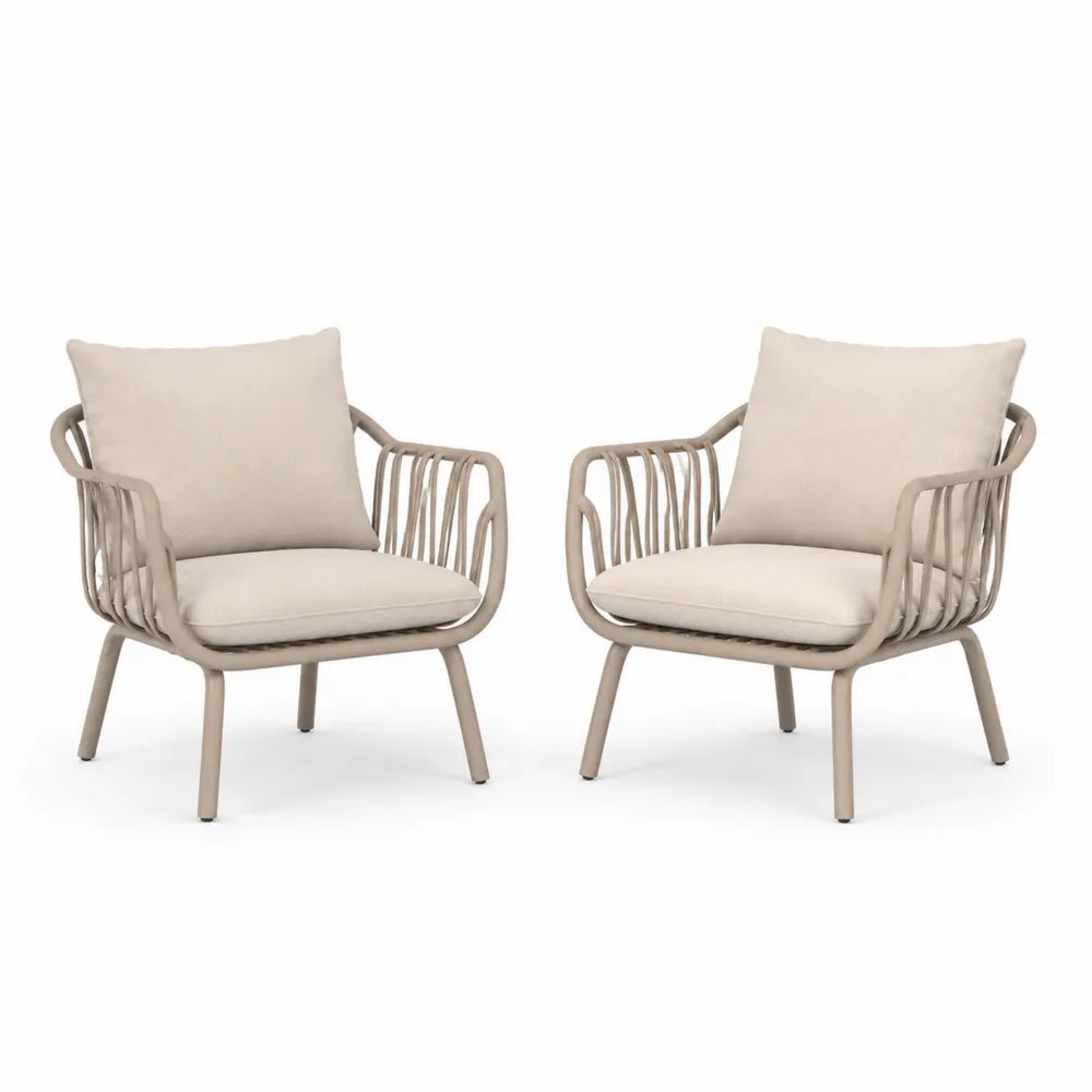 2er Set Gartenstühle Aluminium Polyester Beige
