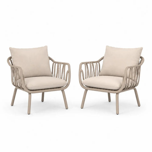 2er Set Gartenstühle Aluminium Polyester Beige